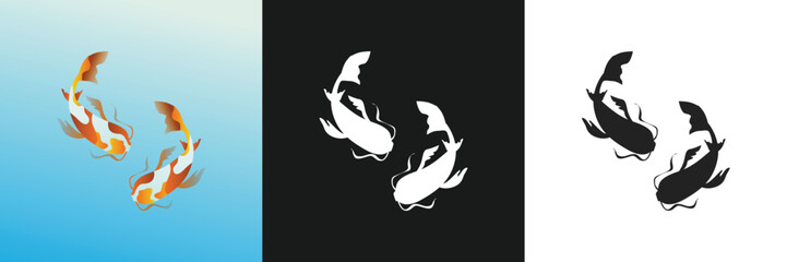 Koi carp swim in water around. Flat line vector illustration. Yin Yang symbol with Koi fish vector illustration. Koi fishes in the form of a symbol of Yin and Yang vector