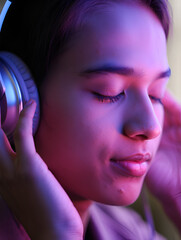 Teen enjoying music with headphones