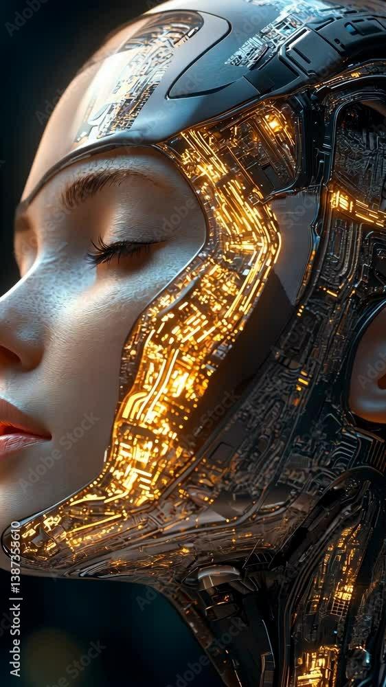 Poster advanced humanoid robot with glowing circuitry details highlighting artificial intelligence evolutio