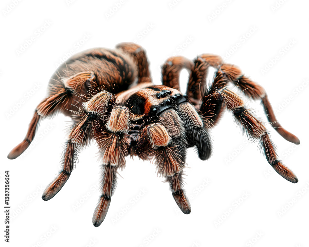 Poster detailed and realistic illustration of tarantula, showcasing its intricate features and textures. sp