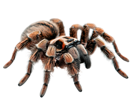 detailed and realistic illustration of tarantula, showcasing its intricate features and textures. spider body is covered fine hairs, with striking color pattern that highlights its natural beauty