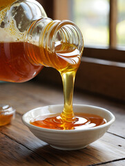 honey dripping from a glass jar