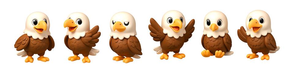 Majestic Eagles' Playful Pose: Adorable depiction of a majestic eagle showcasing diverse poses, exuding charm and capturing a captivating sense of whimsy.