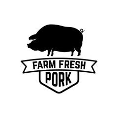 Pork meat labels. Pig silhouettes and heads. Design elements for logo, label, emblem, sign, brand mark. Vector illustration.