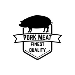 Pork meat labels. Pig silhouettes and heads. Design elements for logo, label, emblem, sign, brand mark. Vector illustration.