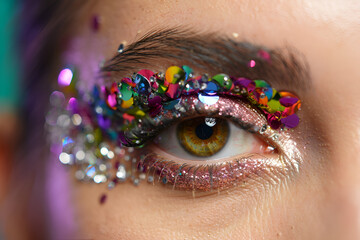 Woman’s eye with festival makeup and glitter