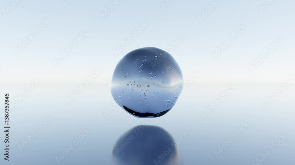 Poster abstract 3d floating spheres with encapsulated air bubbles above glossy reflective surface — seamles