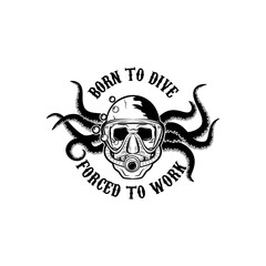 diver emblems. Diving club or school emblem template. Design element for logo, label, emblem, sign, t-shirt print, poster. Vector illustration.