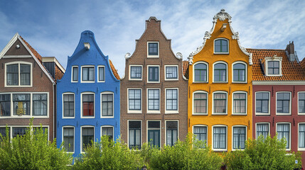 Fototapeta premium Colorful Dutch canal houses with steep gabled roofs and vibrant facades
