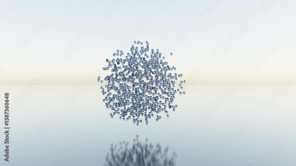 Aufkleber abstract 3d floating cloud of clear spheres above reflective surface. minimalistic transparent motio