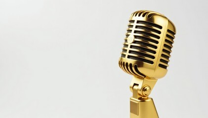 Fototapeta premium Close-up of a gold microphone on white background, rap, boom bap, old school
