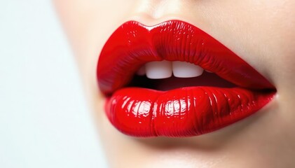Obraz premium Close-up of vibrant red lipstick on pure white , bold, product