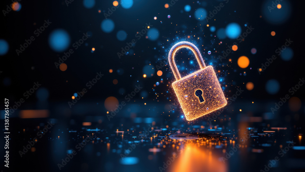 Poster a digital key lock graphic with a glowing blue background signifying encryption or online privacy.