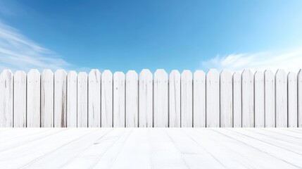 White picket fence against a clear blue sky
