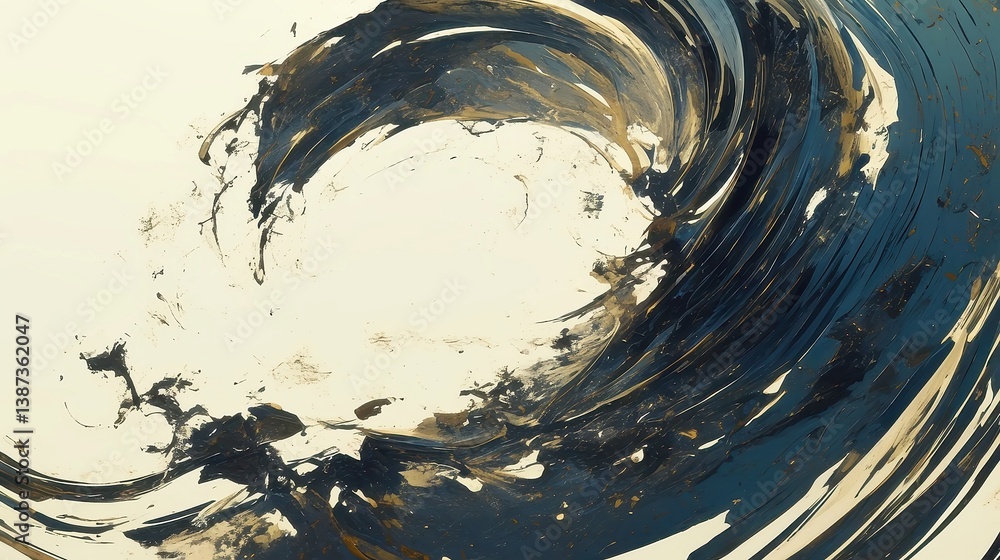 Poster zen-inspired sand patterns shaped by the wind, featuring dynamic swirls and particles gracefully ris