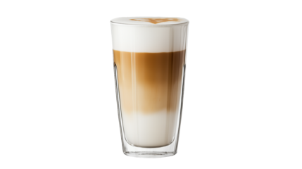 latte macchiato in tall clear glass isolated on back ground , transparent png 