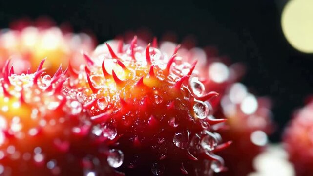 Macro closeup rambutan with water drops