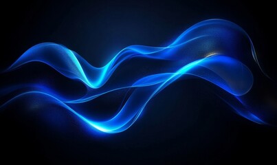 Black dark azure cobalt sapphire blue abstract background. Color gradient. Geometric shape. Wave, wavy curved line. Rough grunge grain noise. Light neon metallic shine shimmer bright, Generative AI