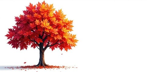 Foliage of maple tree against white background, isolation, serene