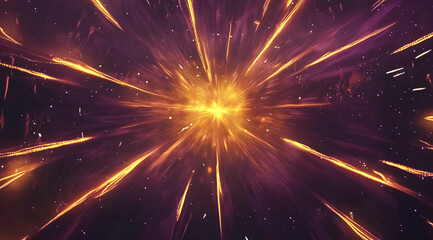 Fototapeta premium Dark purple background with yellow and orange lines of light, lines of speed in space