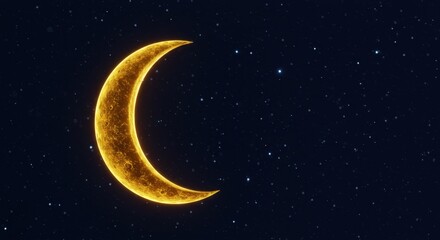 Naklejka premium Crescent Moon Night Sky Celestial Golden Glow Starry Night Universe Space Astronomy