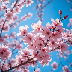 A close-up shot of the cherry blossom tree and the sky