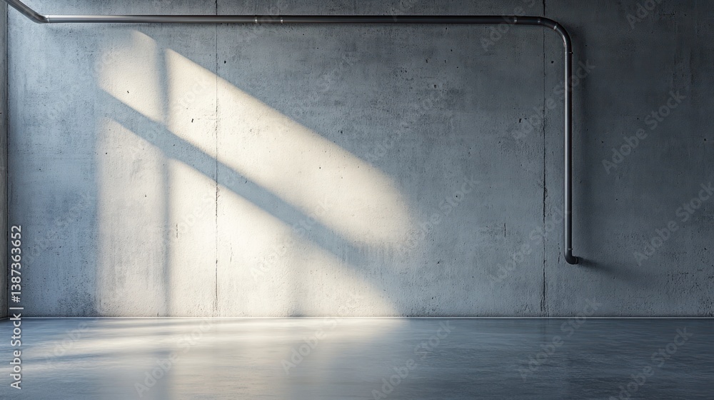 Poster sunlight streams through a window in a minimalist concrete room.