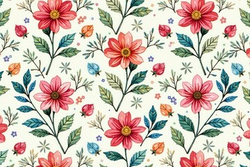 Intricate floral motif in delicate pastel hues forms a seamless repeating pattern , subtle, romantic, flower background