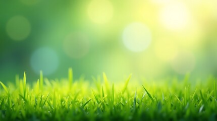 Obraz premium Lush Green Grass with Soft Bokeh Sunlight Background