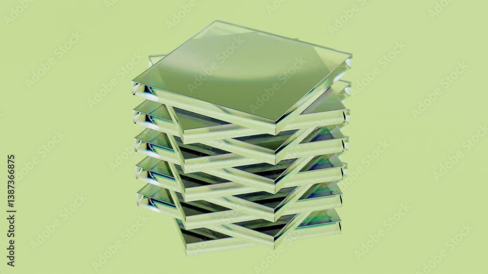 Aufkleber transparent 3d square plates floating on green background – abstract minimalistic seamless loop anim