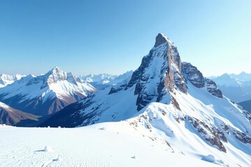 Obraz premium Snow-covered mountain peak, pristine white landscape, outdoor, adventure