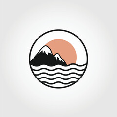 mountain and sea island scenery simple logo design illustration