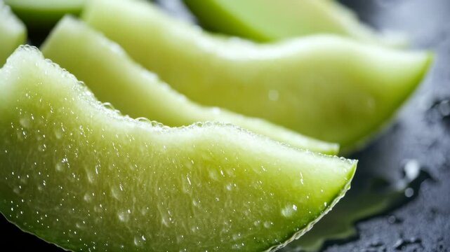Fresh cantaloupe slices close up footage for advertising