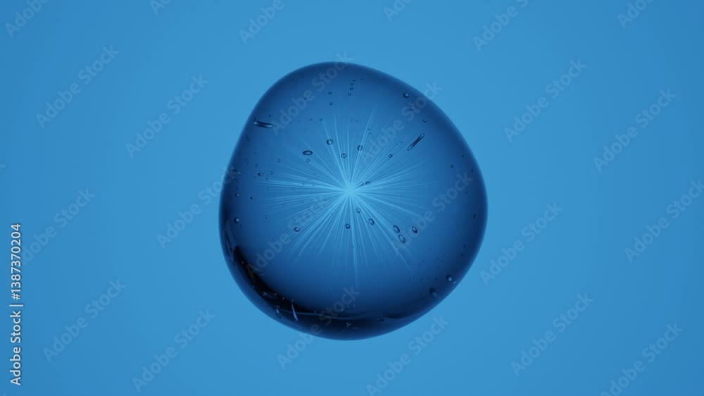 Poster futuristic 3d transparent cell with glowing core on blue background – abstract seamless loop animati