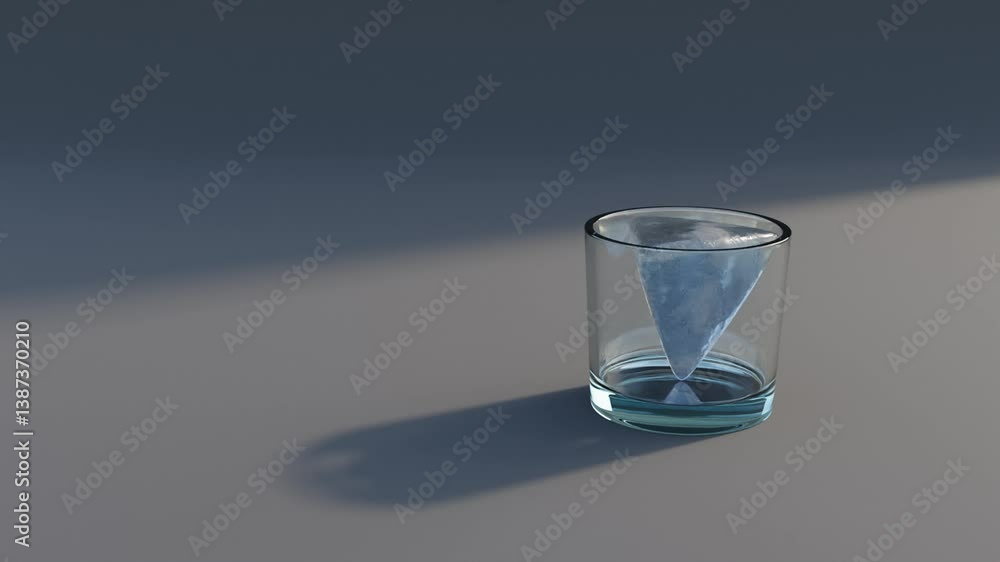 Aufkleber ice crystal in shape of triangular pyramid rotating inside transparent glass on dark background – 3d
