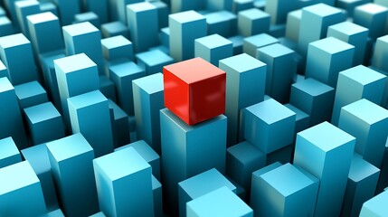 Red block above light blue blocks, city conceptual