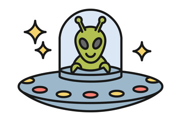 An alien sits in flying saucer