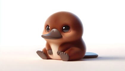 Adorable 3D baby platypus with flat bill and playful face on clean white background