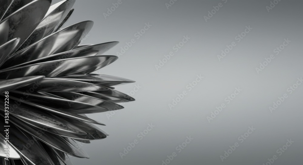 Poster abstract metallic flower structure design grey background digital art 3d render