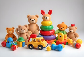 Children's toys isolated on white background