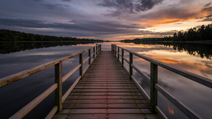 Fototapeta premium Wooden Pier at Sunset for Serene Landscape