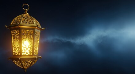 Glowing Ramadan Lantern Against a Dramatic Night Sky: A Festive Islamic Celebration Image
