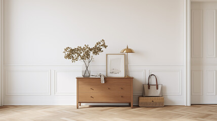 Plan sur l'entr&eacute;e d'un appartement ou maison. &Eacute;l&eacute;gant, simple, moderne. D&eacute;corations, lumi&egrave;res douces. Pour conception et cr&eacute;ation graphique.