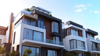 Obraz premium Modern luxury row houses with sleek glass balconies
