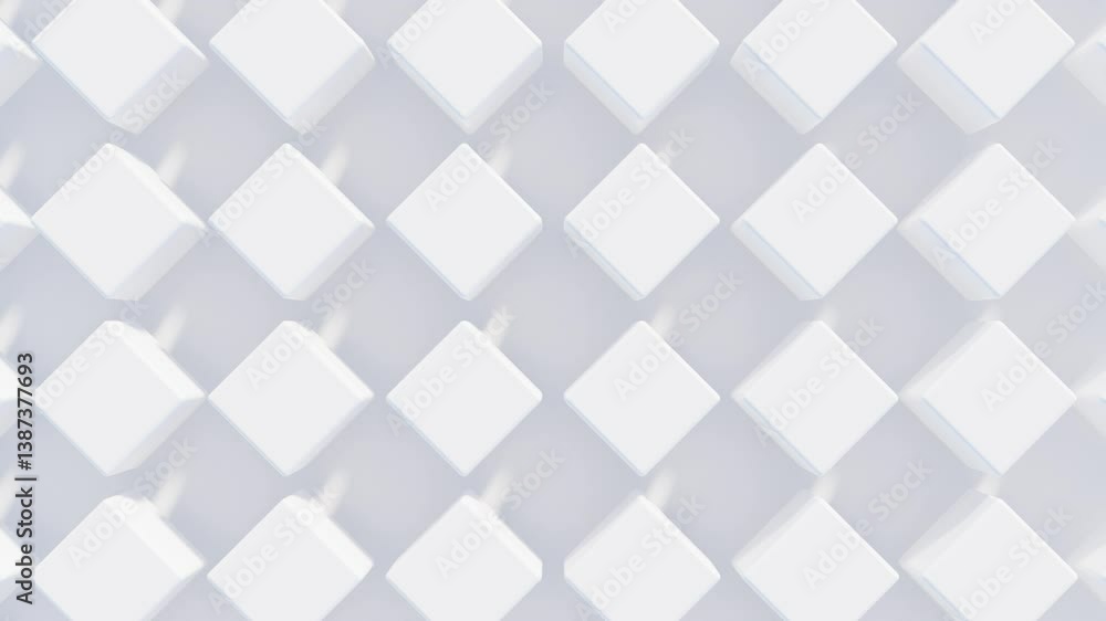 Poster top-down view of endless 3d monochrome grid of cubes transforming into spheres in hypnotic motion. a