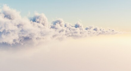 Aerial View of Serene Cloudscape at Dawn: A Breathtaking Panorama of White Fluffy Clouds Against a Pastel Sky