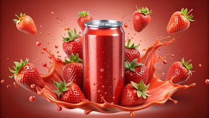 strawberry fruit juice cane  with juice splash