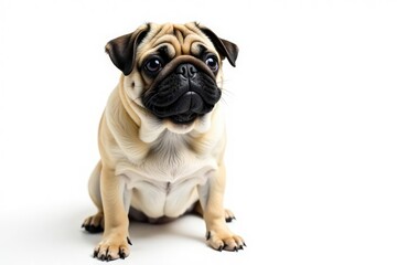 Obraz premium Playful pug looking sideways, isolated on pure white, adorable, animal
