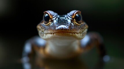 Fototapeta premium Close-up of a young crocodile, intense gaze