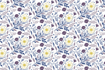 outline flower seamless sketch pattern with hand drawn rose and leaf elements for home textile fabric and fashion use

